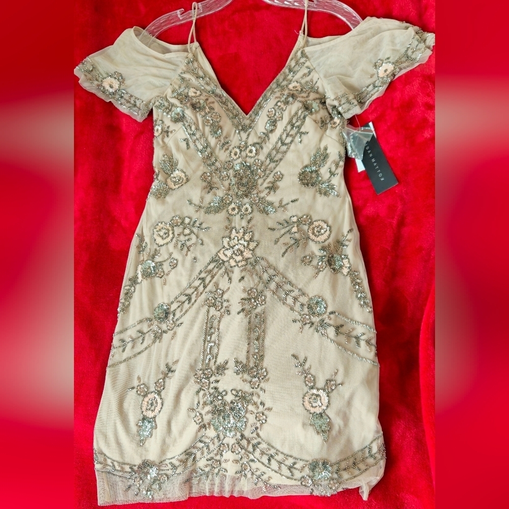 NWT- Aidan Mattox Blush Beaded Embellished V-Neck Cocktail Dress - Size 2